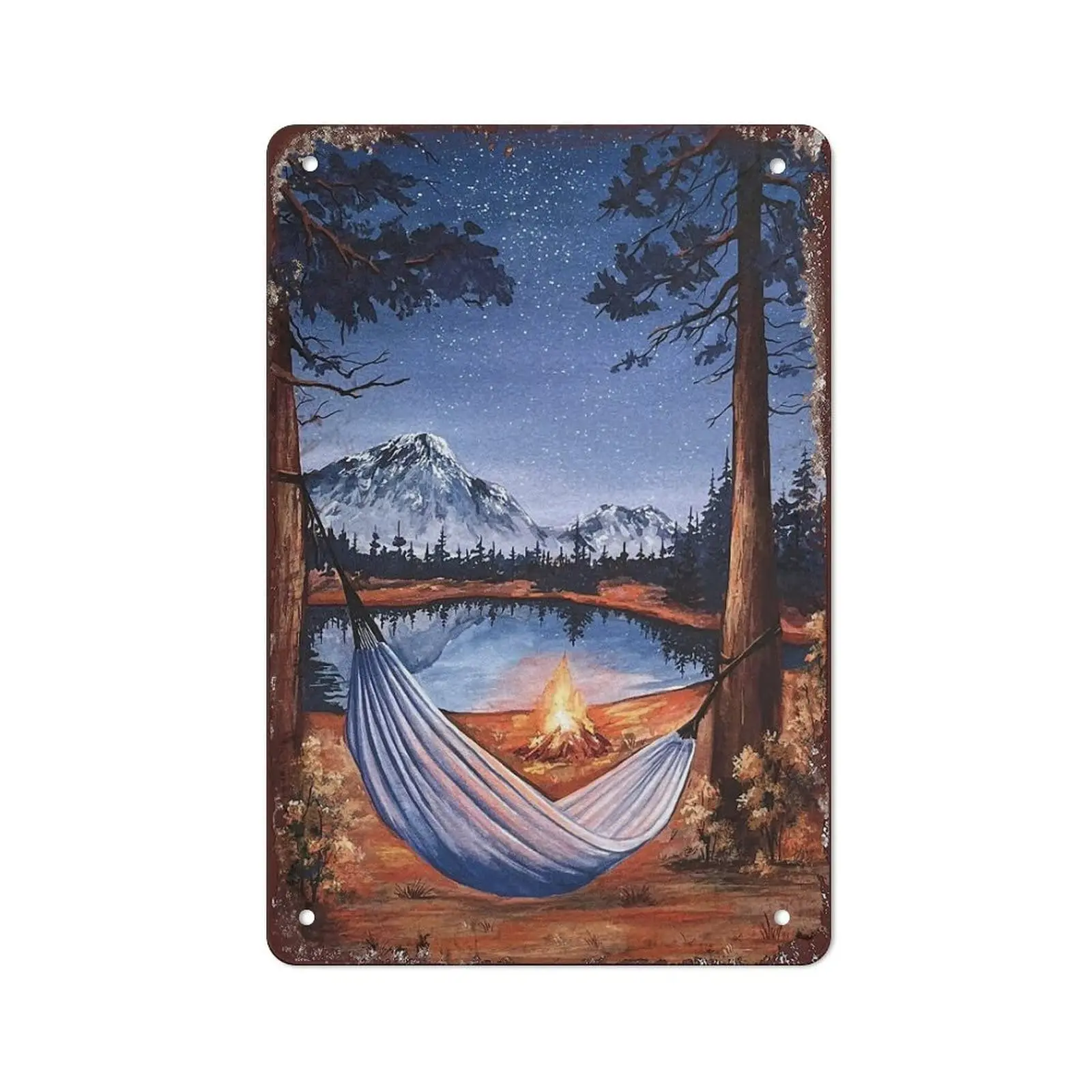 Camping Hammock Sign Travel Wilderness Explore Outdoors Art Tin Sign Camping Signs Wall Art Decor Vintage Metal Signs For Indoor