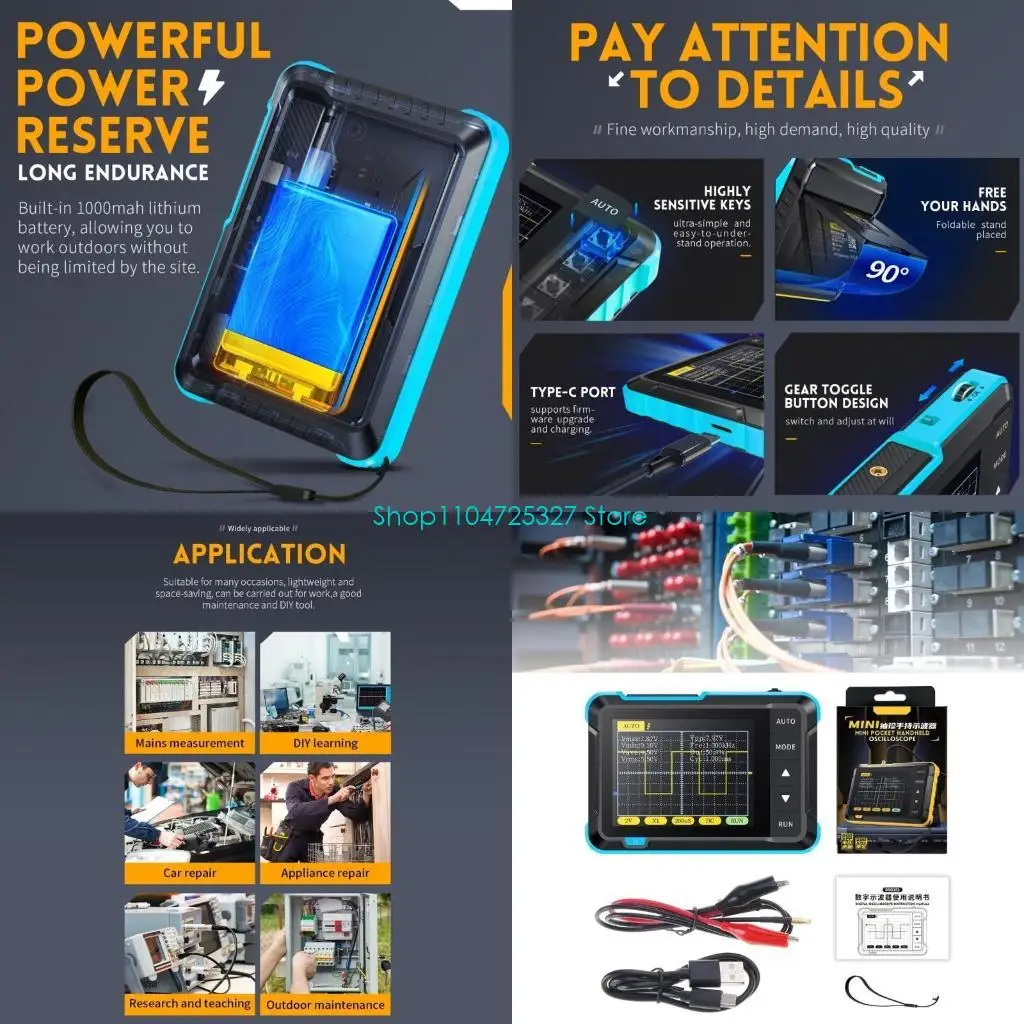 D8KF Rechargeable Oscilloscope Multi Function Waveform Generator Electrical Tester