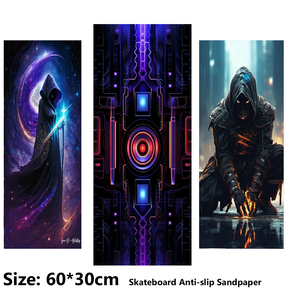 

Mecha Cool Mysterious Black Pattern Electric Scooter Anti-slip Sticker Sandpaper Skateboard Grip Tape Sheet 60*30cm