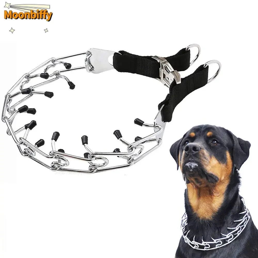 Pet Collar Pit Bull German Shepherd Training Metal Gear Prong Dog Collar with Quick Release Snap Buckle and Rubber Caps Plated