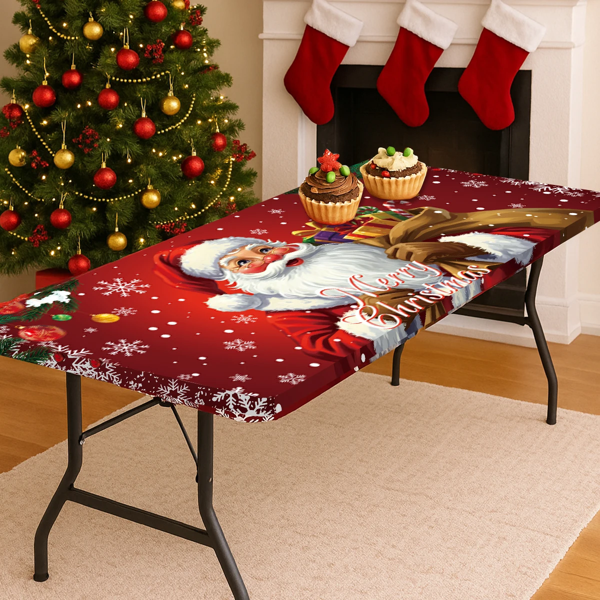 

Christmas Tree Snowman Elastic Table Cover Christmas Decor for Home 2025 Rectangle Table Cloth Navidad Natal New Year Gift 2026