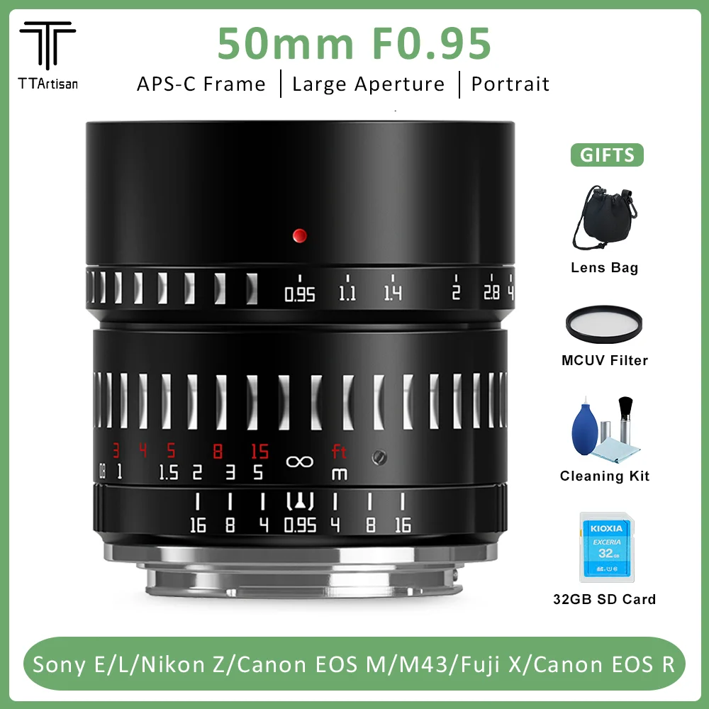 

TTArtisan 50mm F0.95 APS-C Large Aperture Manual Focus Portrait Lens for Sony E Nikon Z Canon EOSM EOSR FujiX M43 Sigma Leica L