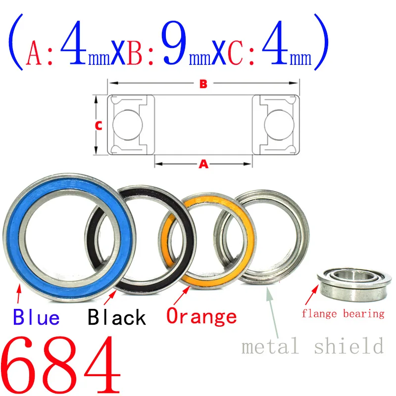 684ZZ 2RS Flange Mini Bearings 4x9x4mm Rubber & Iron Sealed RC Car Toy Bearing Kit
