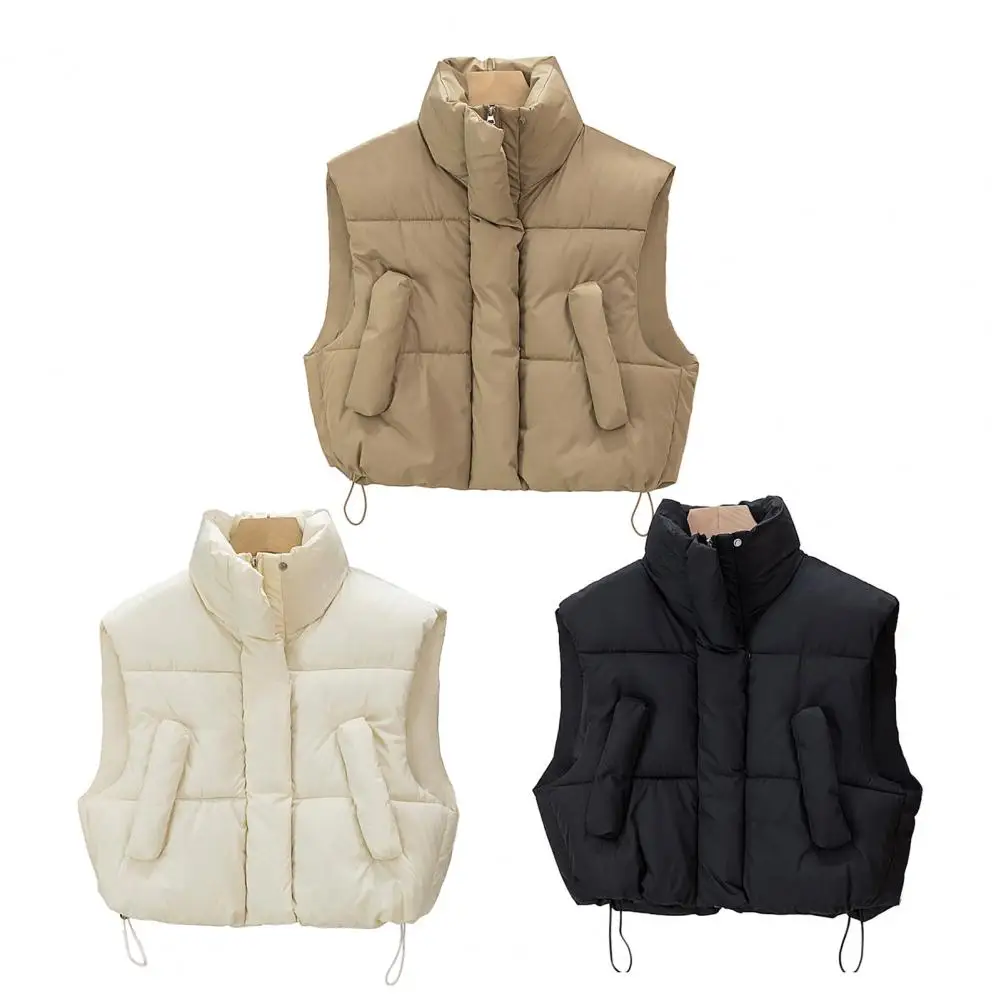 

2025 женский жилет без рукавов, зимняя теплая пуховая куртка с хлопковой подкладкой, женский жилет, ветрозащитный воротник-стойка
