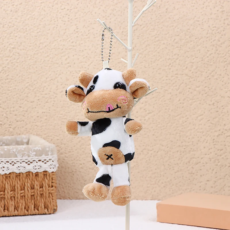 1pc Plush Cow Toy Keychain Soft Plush Filling Good Elasticity Doll Keyring Cartoon Kawaii Spots Bag Pendant Girls Gift