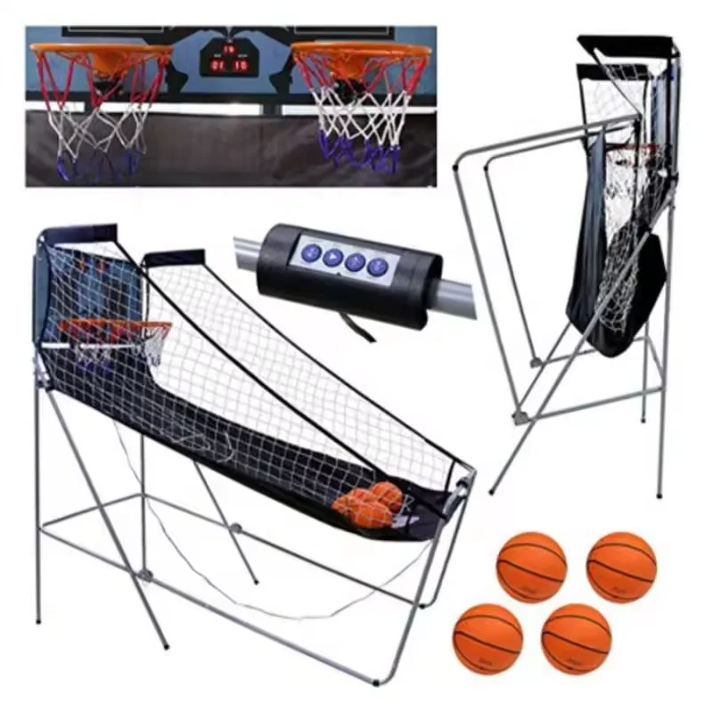 

Indoor Game Double Game Casual Electronic Shooting Machine Automatic Scoring Basketball Hoop Folding Basketball Machine