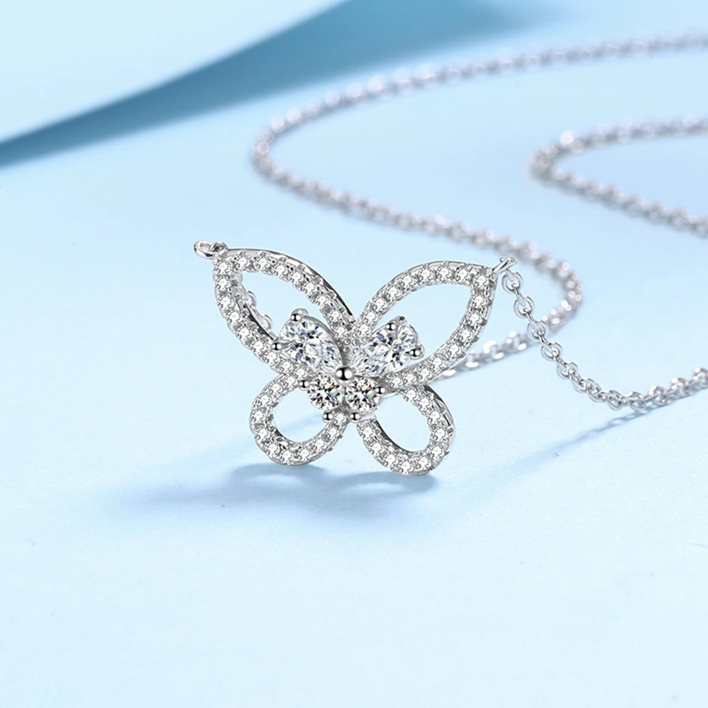 PuBang Fine Jewelry Solid 925 Sterling Silver Moissanite Diamond Butterfly Pendant Necklace for Women Wedding Gift Free Shipping