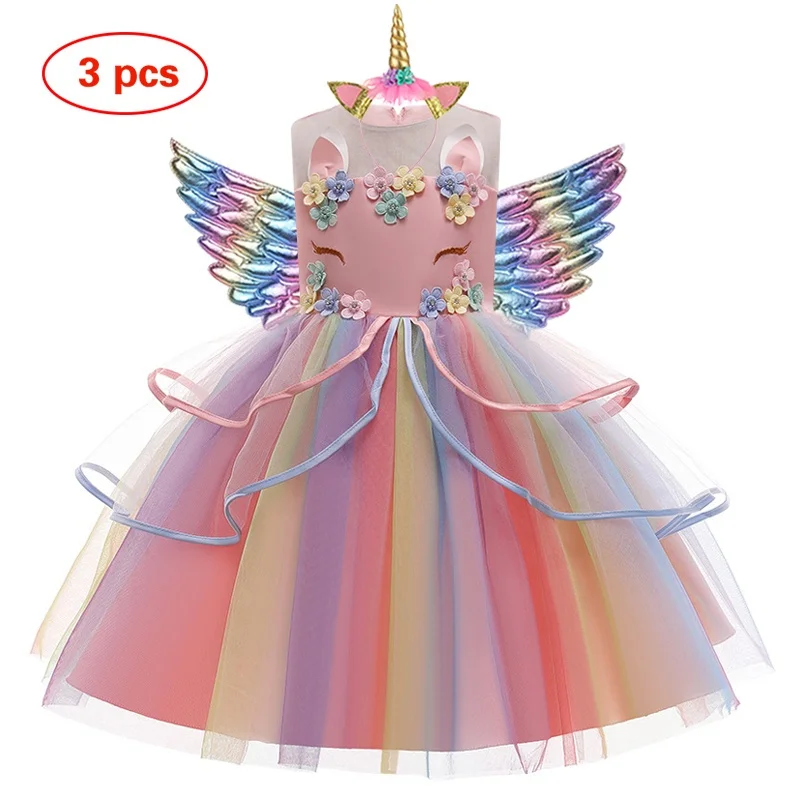 Unicorn Costume Summer Princess Party Dress Summer Sleeveless Fantasia Birthday Dress Carnival Unicorn Halloween Clothing