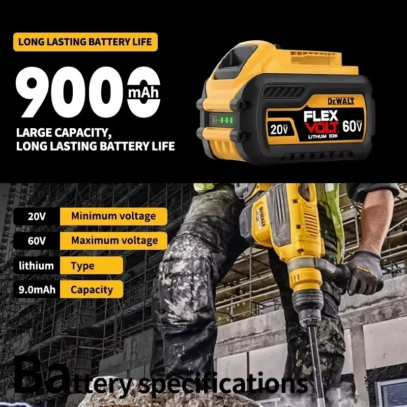 Baterai Dewalt FLEXVOLT Asli DCB609 20V/60V Max 9Ah Lithium Ion Isi Ulang Pengganti untuk Set Peralatan Listrik Tanpa Kabel
