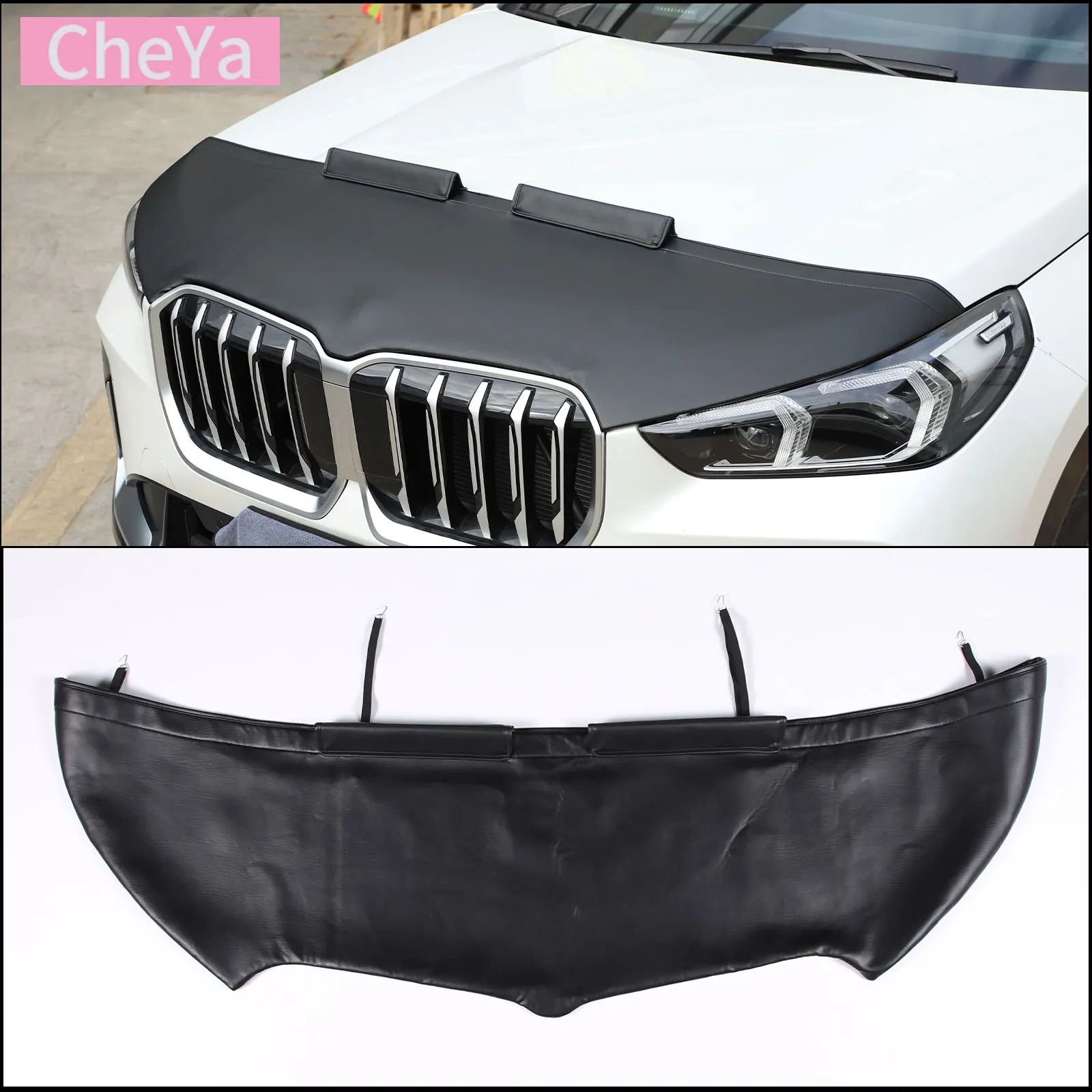 

cheya Leather Car Hood Sand and Stone Deflector Protection Cover for BMW iX1 X1 U10 U11 2023+ Exterior Modification Accessories