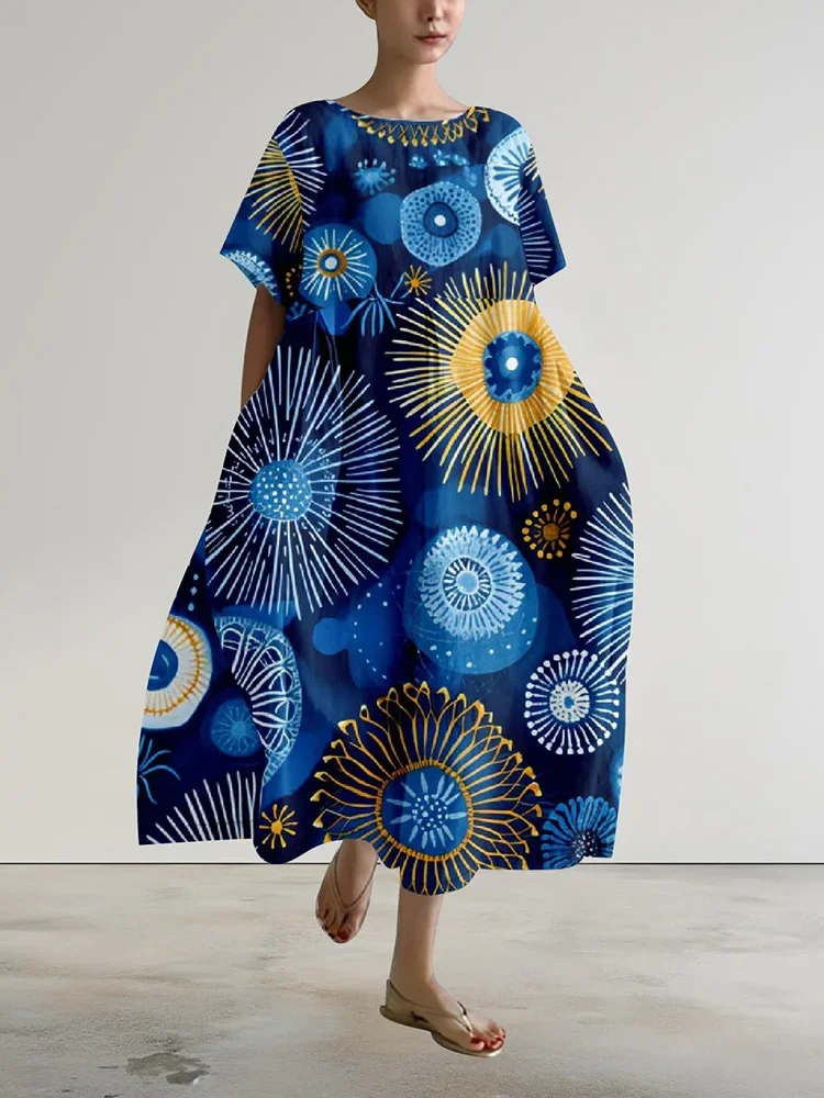 

Vintage Flower 3D Print Elegant Crew Neck Knee-length Dress Street Fashion Trend Women's Dress Holiday Casual Dress S-5XL