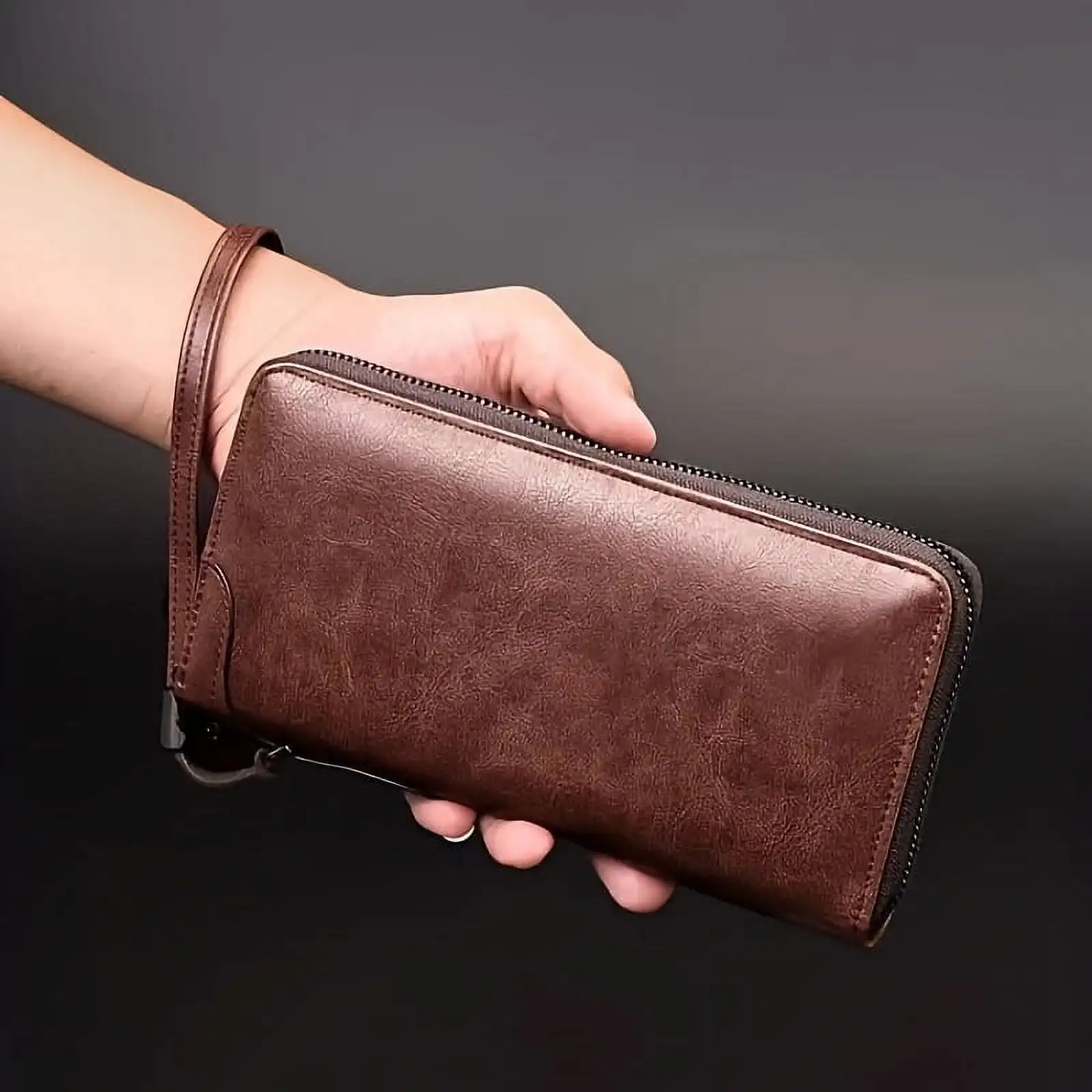 

Men's Long Zipper Wallet High Quality Pu Leather RFID Business Handbag Clutches