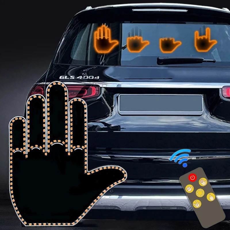 New LED Gesture Light Car Finger Light With Remote Road Rage Signs Middle Finger Gesture Light Hand Lamp Back Window Car LED