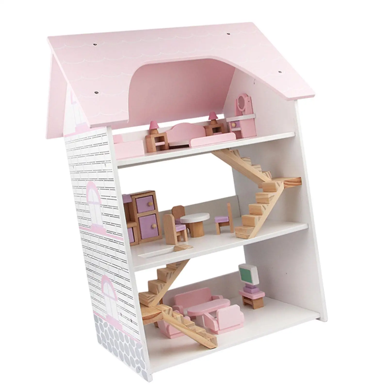 لعبة تعليمية لبيت الدمية الخشبية لتطوير الخيال مع أثاث للأطفال البنات من سن 3 سنوات فما فوق هدية للأطفال
