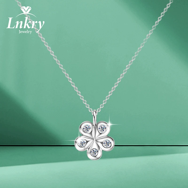 

Lnkry Collar Plata 925 Sterling Silver Flower Shape Pendant Necklace Bling 3mm Moissanite Diamond Necklaces For Christmas Gift