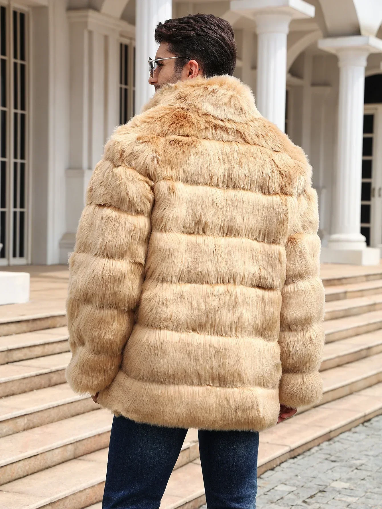 Homens jaqueta de pele do falso casaco de inverno grosso fofo manga longa quente desgrenhado outerwear jaqueta de pele de luxo bontjas jaquetas dos homens outono