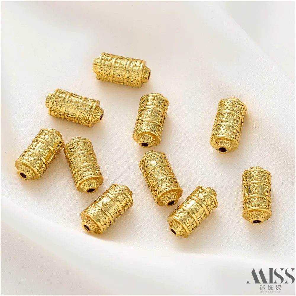 18K Matte Gold Sanskrit Six Character Mantra Bucket Bead DIY Loose Bead Handmade Bead Bracelet Necklace Accessories