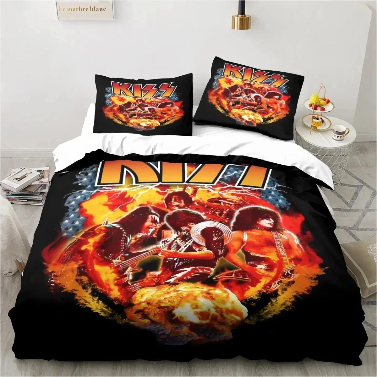 

3D Print Rock Band KISS Band Bedding Set Duvet Cover Bed Set Quilt Cover Pillowcase Comforter king Queen Size Boys Adult Bedding