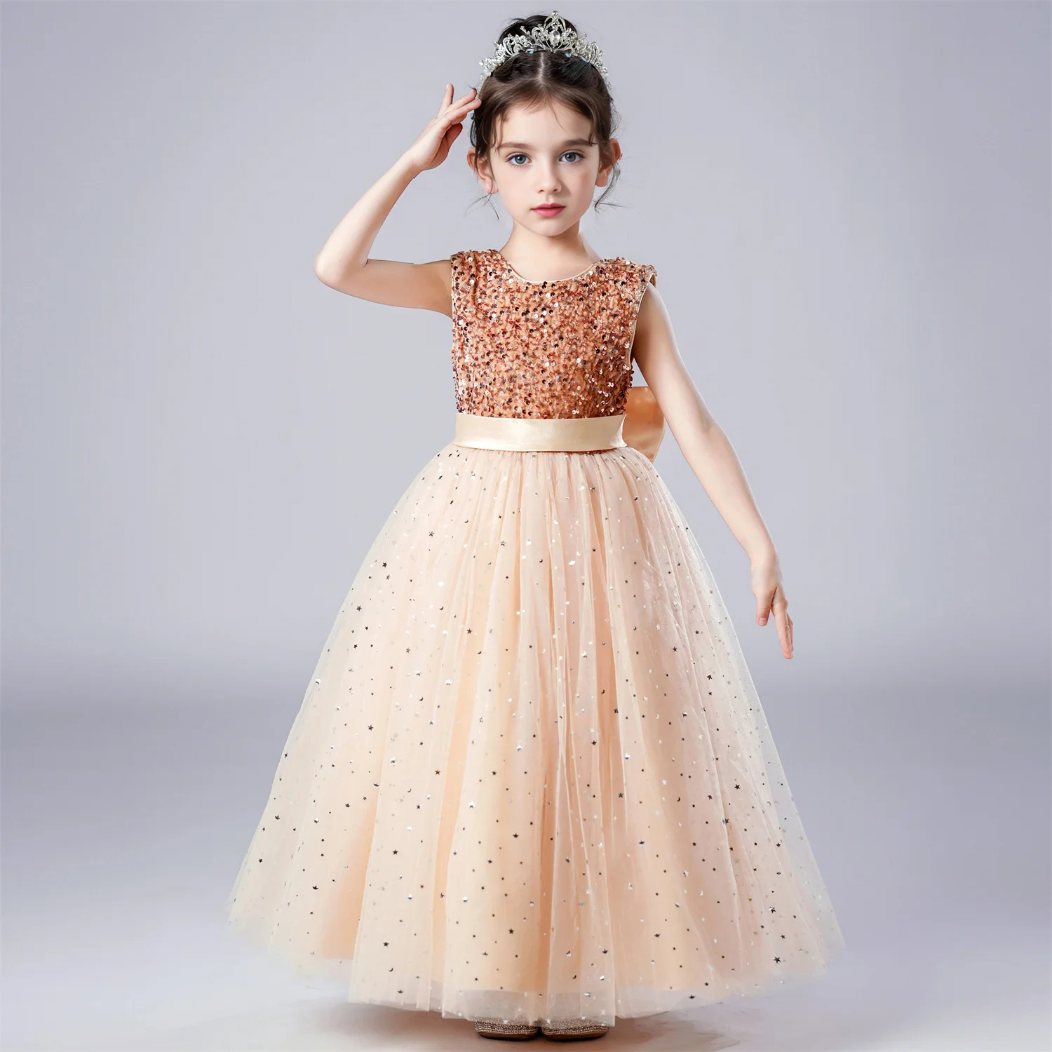 4-12 Years Kids Girl Sleeveless Princess Dress Baby Girl Wedding Birthday Party Long Dresses Children Gown With Big Bow