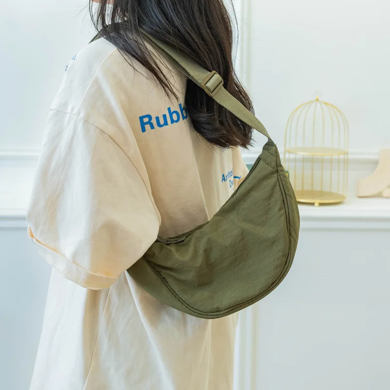 High Quality Casual Nylon Hobos Crossbody Bag For Women Trendy Soft Cloth Shoulder Bag Solid Color Student Casual Big Handbags