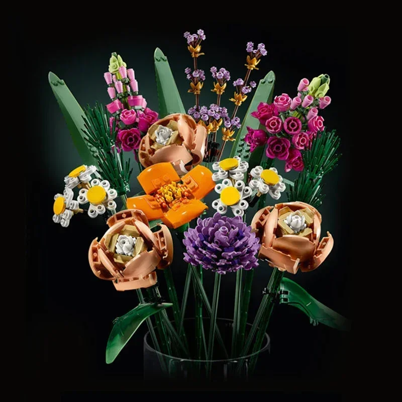 Blocs de construction de Bouquet de fleurs de roses romantiques, décoration créative de plantes de bureau à assembler, briques, jouets cadeaux pour filles et dames, 10280