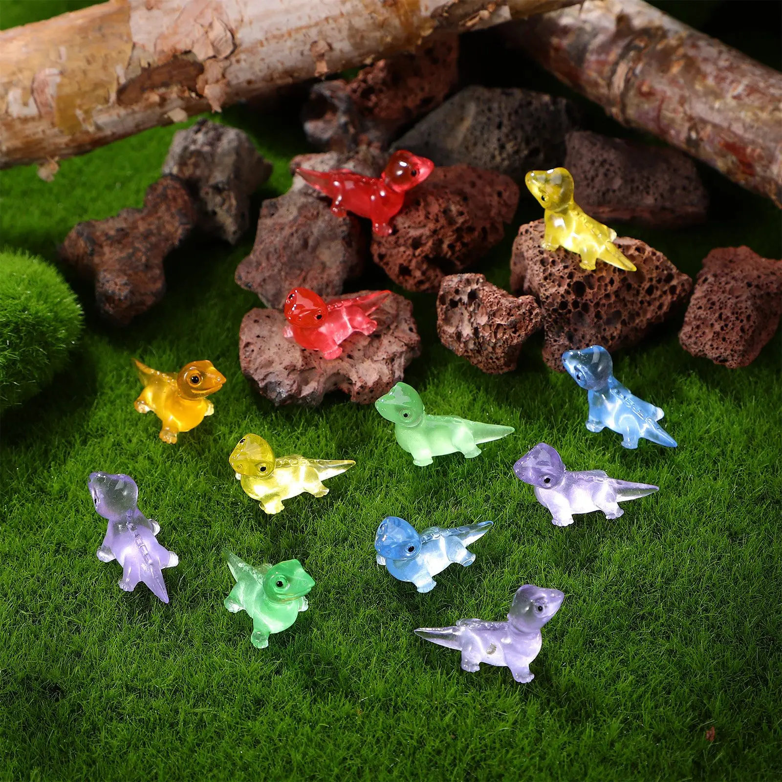 60 個樹脂トカゲミニ置物カラフルな詰め合わせグローダークおもちゃの装飾爬虫類アクセサリー小さな動物コレクション