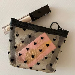 Petit sac à main en maille transparente pour femme, sacs porte-monnaie, écouteurs, argent, clé, porte-cartes, noir, fille, poudres