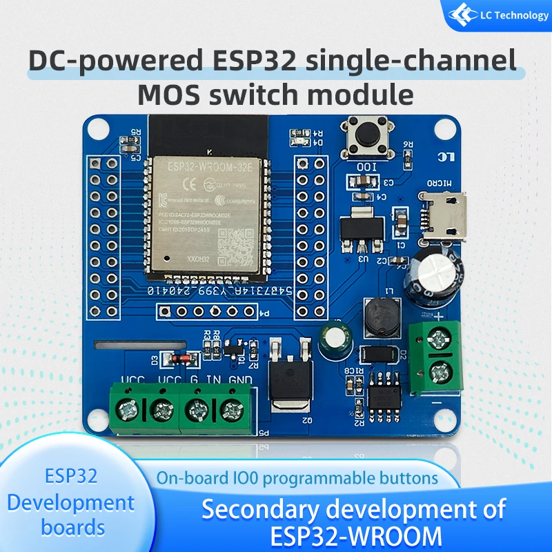 DC powered ESP32 single MOS switch module 5-80V input development board