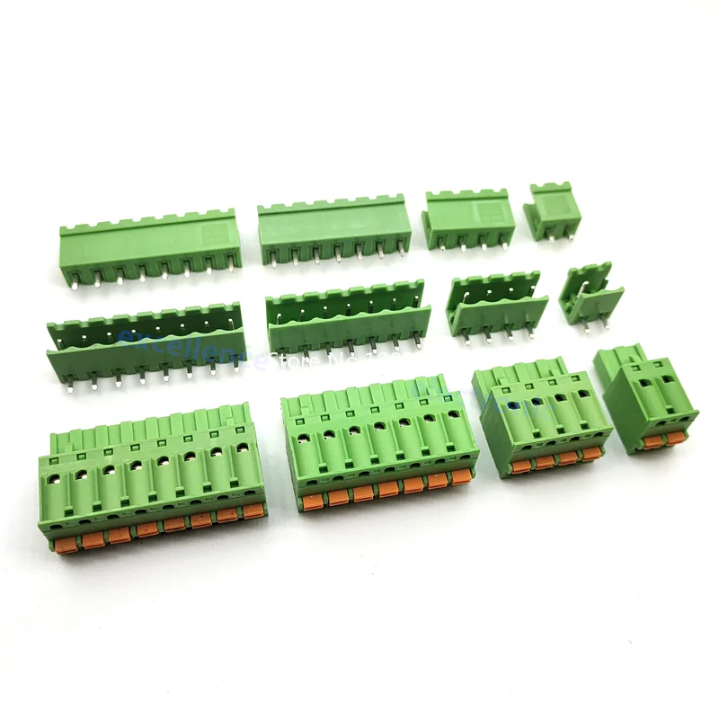 2sets 2EDGKD 2/3/4/5/6/7/8 Pin 5.08mm Spring Plug-in Screwless Pluggable PCB Terminal Blocks Connector