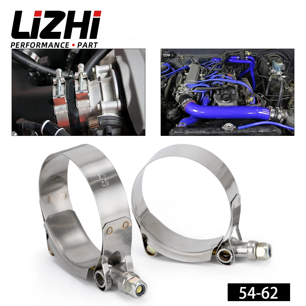 1 Pair SS304 CLAMPS 2" INCH 54MM-62MM STAINLESS SILICONE TURBO HOSE COUPLER T BOLT CLAMP KIT  Car Accessories LZ5250