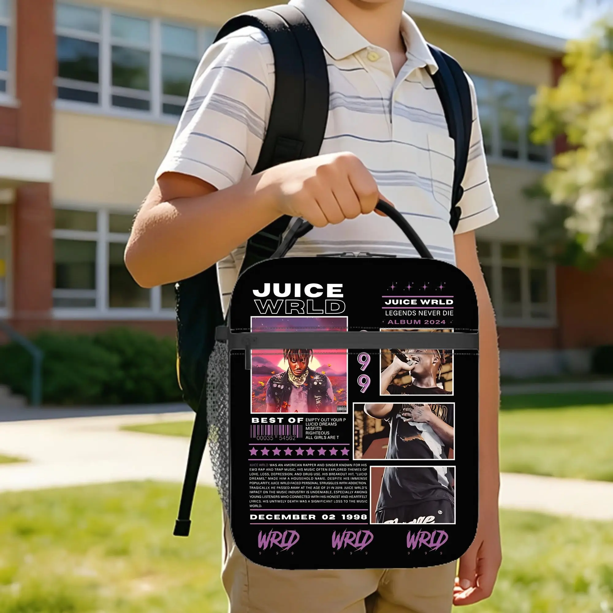 Juice Music Wrld Insulated Lunch Bag Leakproof Hip Hop Reusable Cooler Bag Tote Lunch Box School  Picnic Food Bag