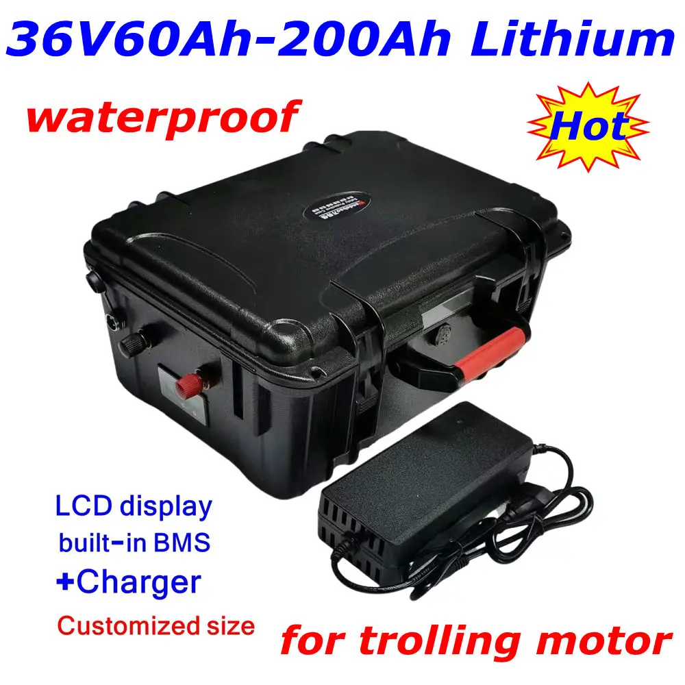 CZ-Waterproof  36V  60Ah 80Ah 100Ah 120Ah 150Ah 200Ah lithium battery 42V  BMS 3600W for trolling motor+10A Charger.