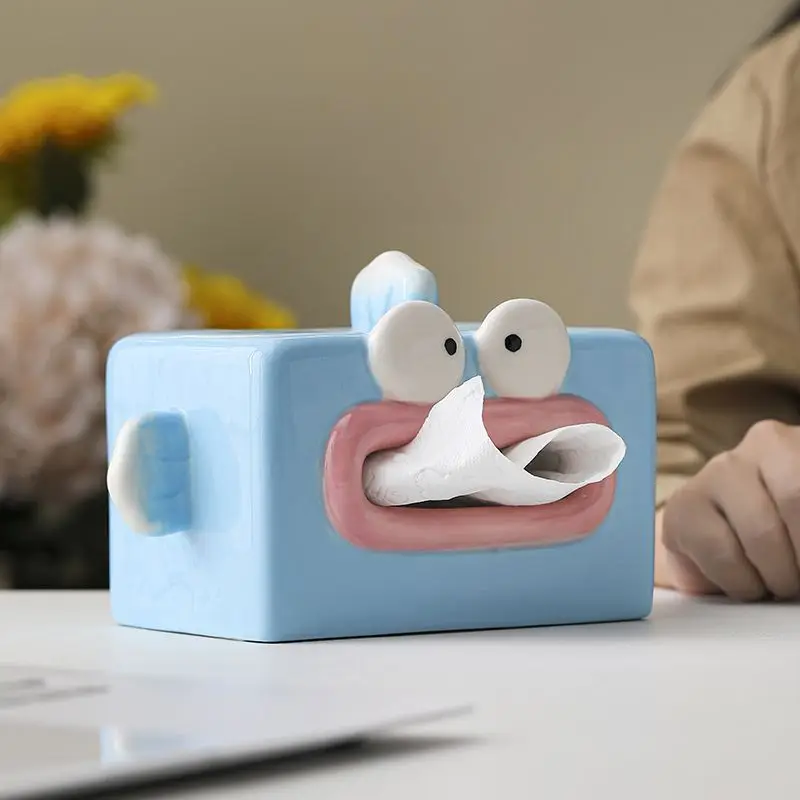 

Hangyodon Anime Kawaii MINISO Ins Fashion Tissue Box Ceramic Hand Painted Cute Funny Living Room Paper Box Home Decoration Gifts