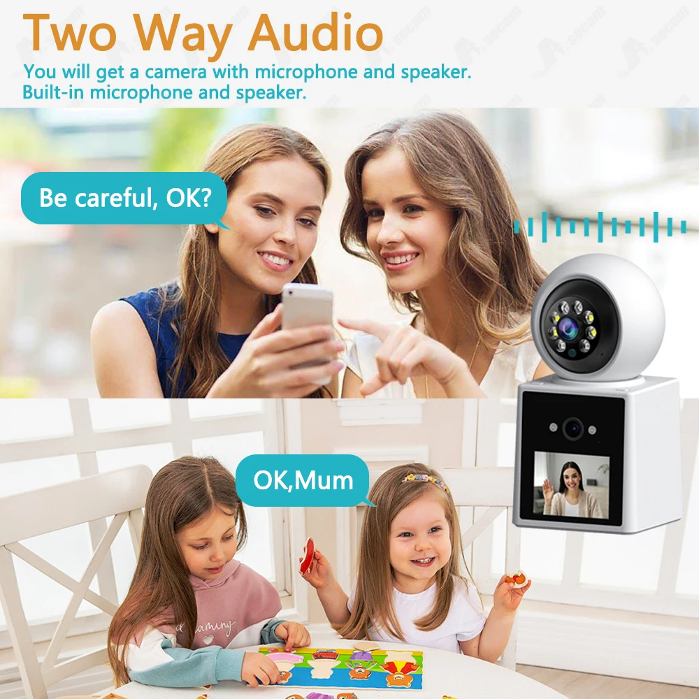 O-Kam 2K 4mp Dubbele Lens 2.4 Inch Wifi Video Babyfoon Tweeweg Audio Home Beveiligingscamera Smart Home Indoor Kleur Nachtcamera