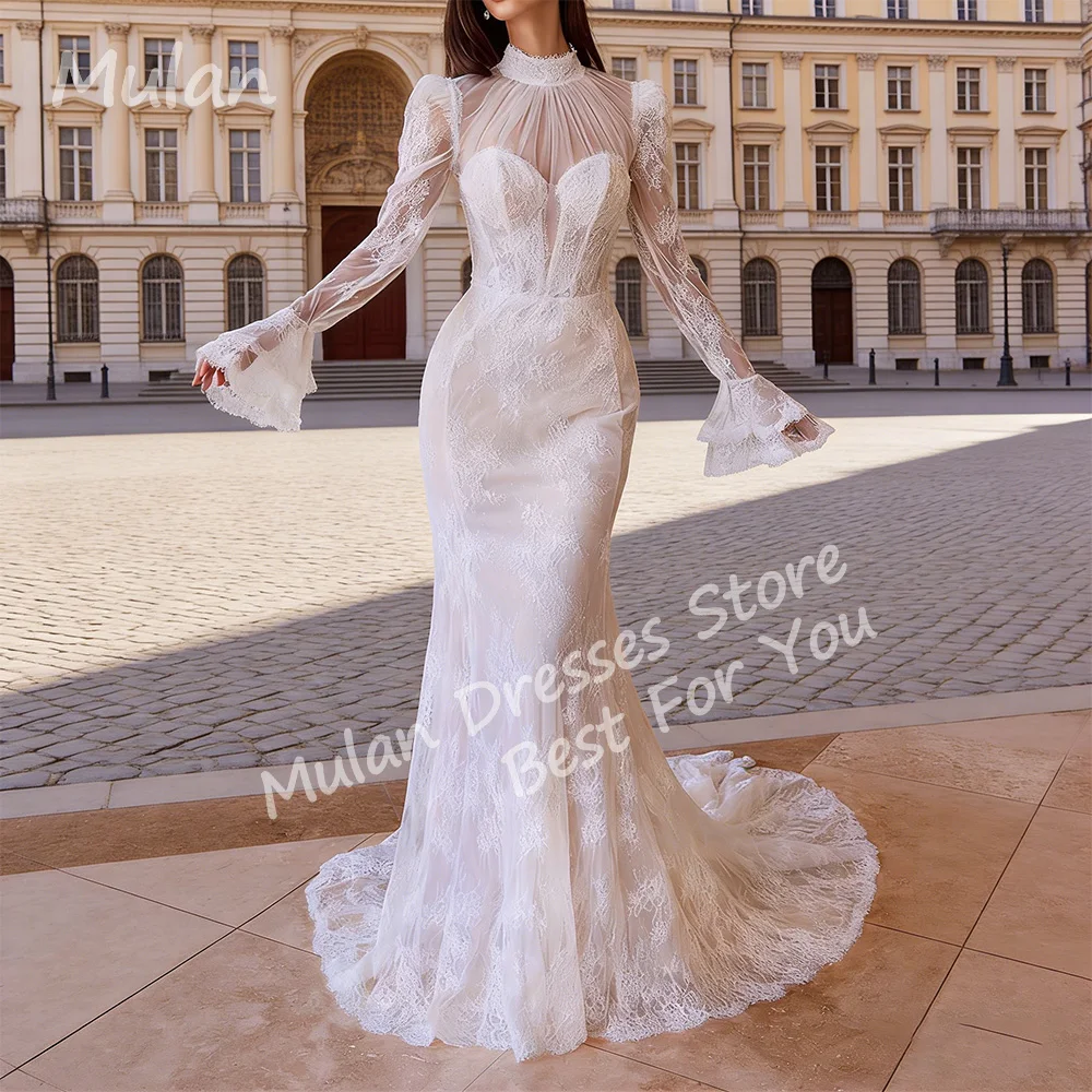 

Customized Elegant Long Wedding Dresses High-Neck Floor-Length Mermaid Brides Dress Women Vestidos De Novias Gowns 2026