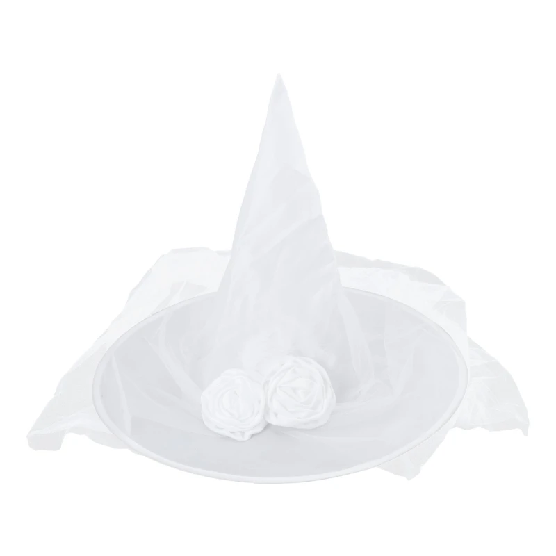 Funny White Witch Hat with Veil Bride Halloween Dress Up Party Costume