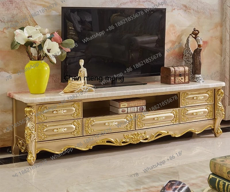 

European marble TV cabinet coffee table combination living room small apartment champagne gold bedroom storage floor cabinet