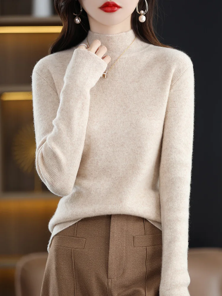 Basics Soft Merino Wool Women Sweater Autumn Winter Female Slim Knitted Pullover Long Sleeve Jumper Casual Clothing Tops Sales