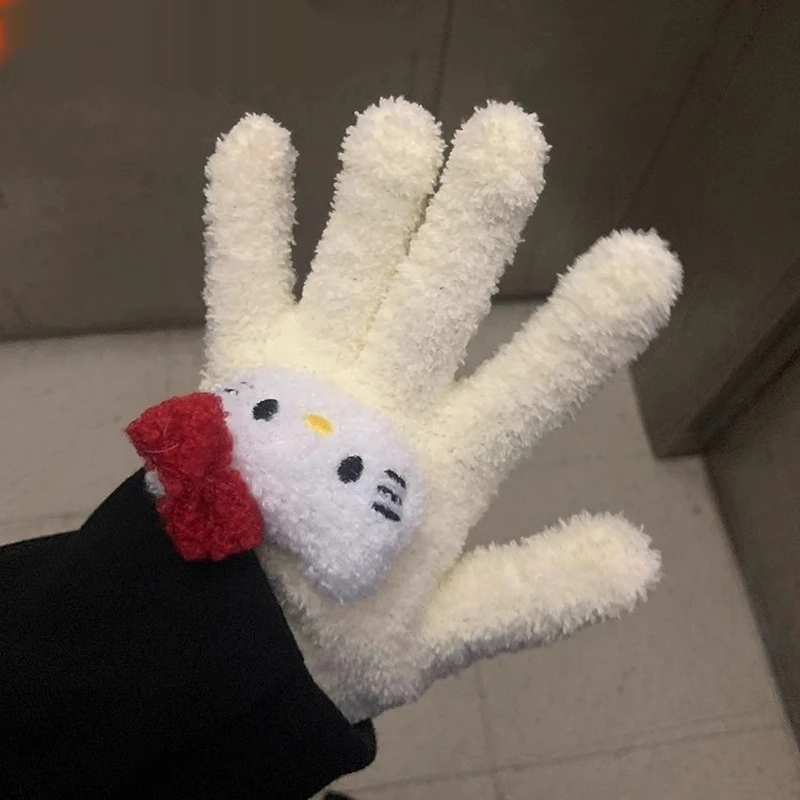 Miniso New Sanrio Cat Gloves Girls Cute Padded Thickened Cycling Can Touch Screen Cold Five Fingers Fall And Winter Warmth