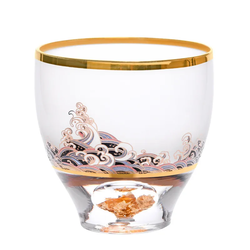 crystal glass tea cup set with golden rim foil home manual heat-resistant fair glass cup tea chinese tea set