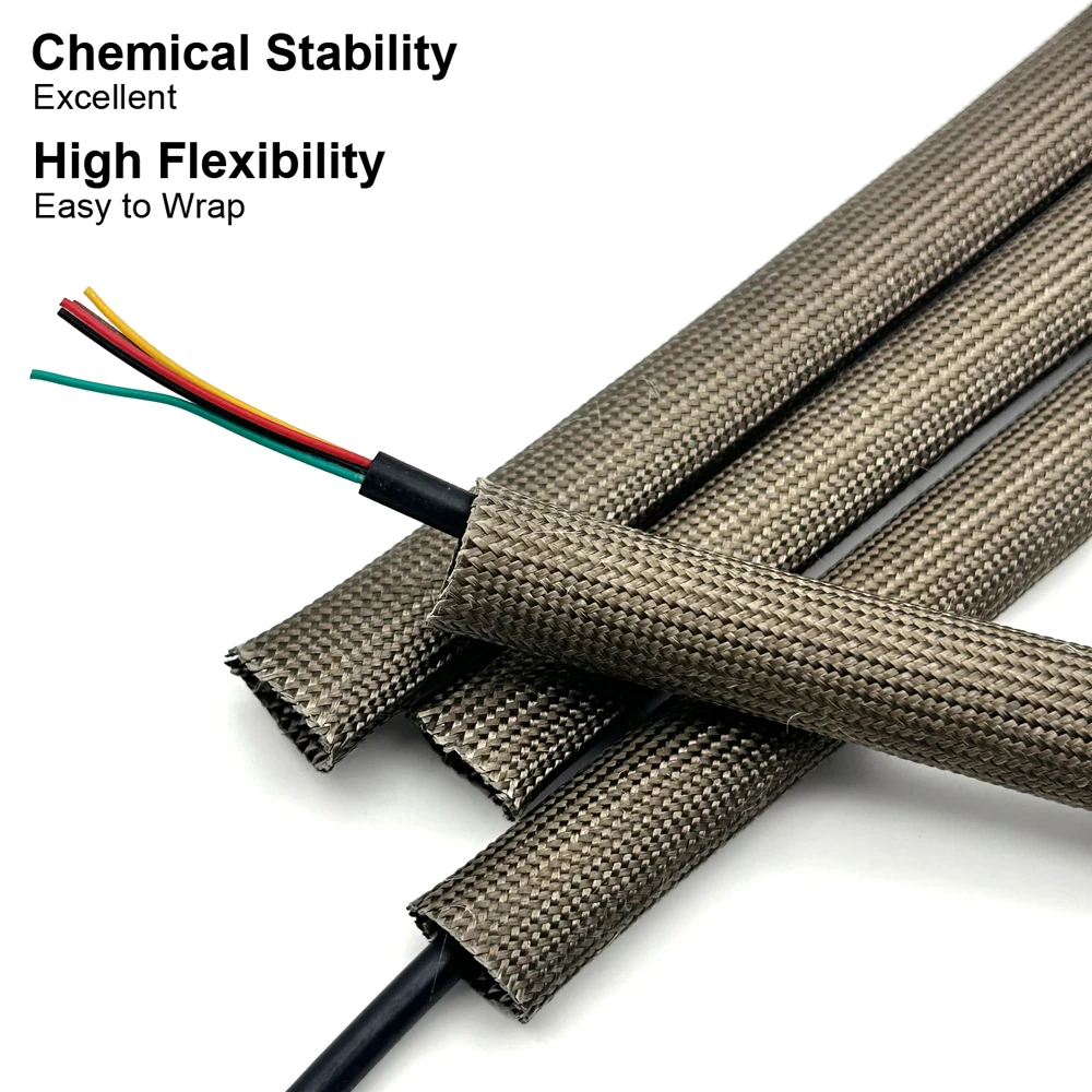 1000deg C Basalt  fiberglass Heat Shield Sleeve ID 1/1.5/2/2.5/3/4/5/6/8/10/12/14/16/18/20mmFireproof/flame retardant protective