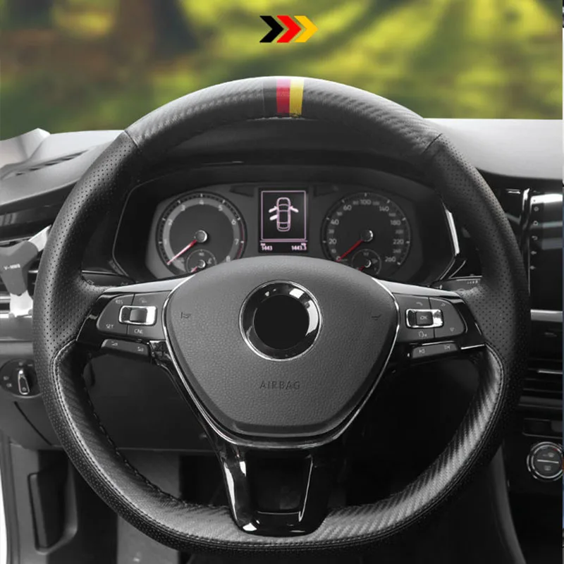 Car Steering Wheel Braid Cover Black Artificial Leather For Volkswagen VW Golf 7 Mk7 Touran Up New Polo Jetta Passat B8 Tiguan