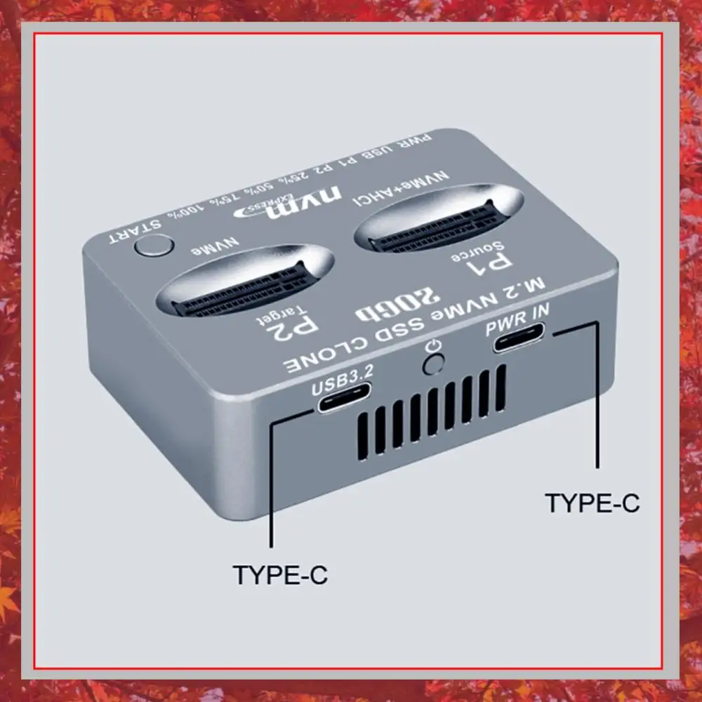 Dual-Bay M.2 NVME SSD Clone USB3.2 Type C M.2 SSD Enclosure M/B M Key Solid Disk Case M.2 M.3 NVME PCI-E for M2 SSD M Key SSD