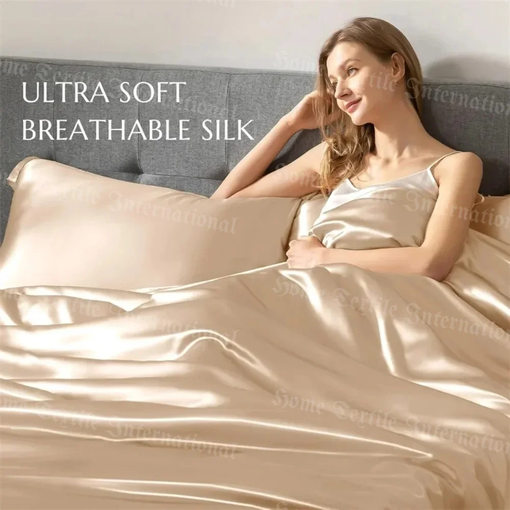 Home Textile  Mulberry Silk Quilt Cover 100% Silk Duvet Covers Queen King Size Bedding Couple Bed Blanket Cover Pillowcases