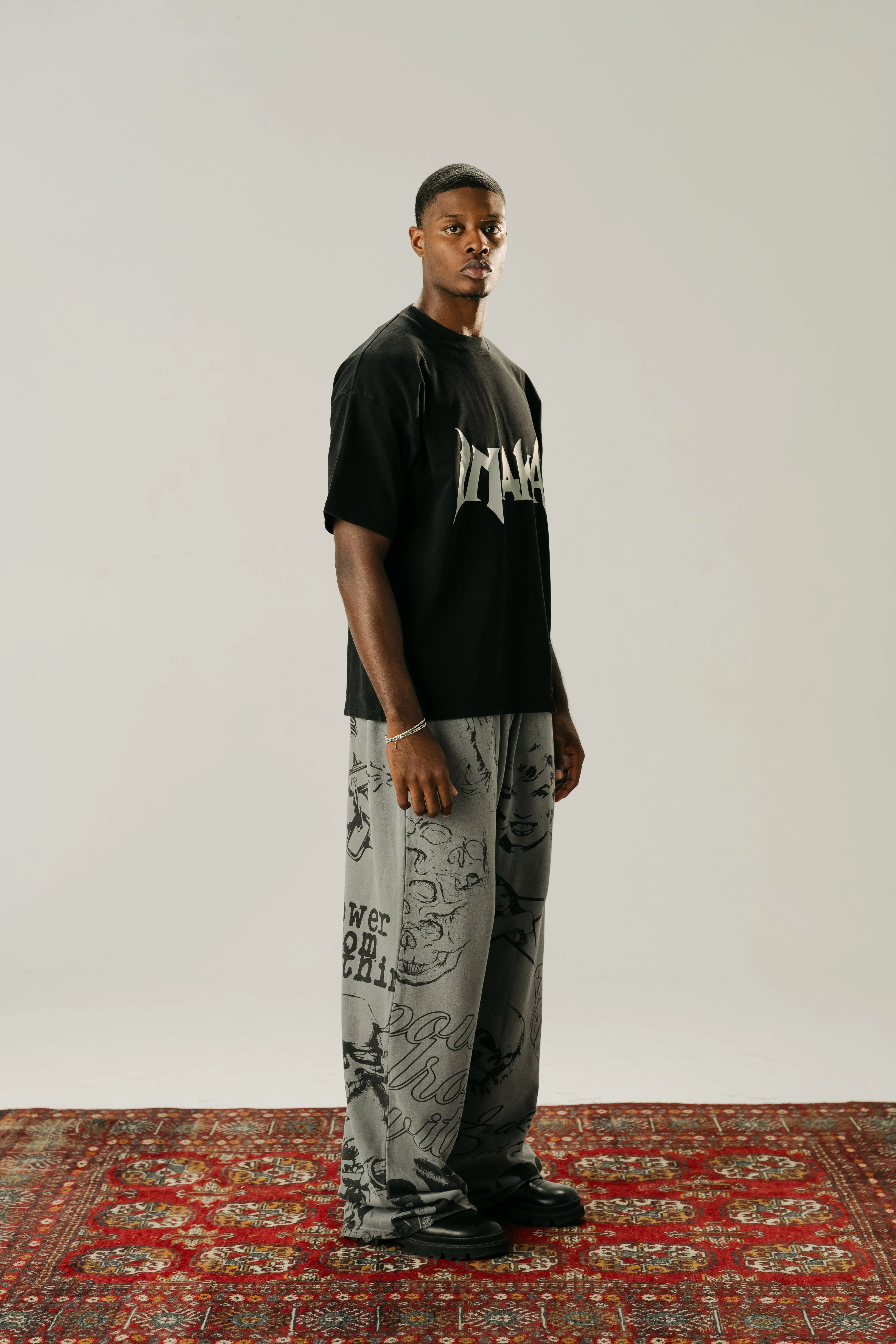 2026 Summer Inaka Power New Ghost Skull Men's and Women's Running Oversized Loose Casual Street Y2K Casual Grey Sweatshirt Pants