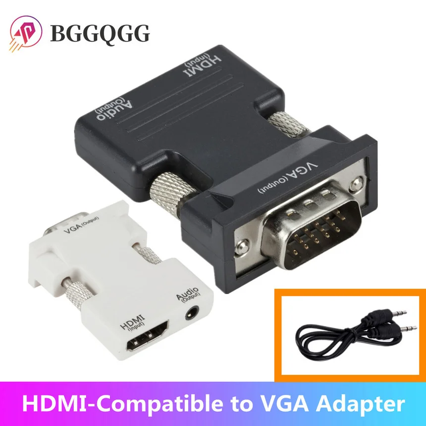 Kompatybilny z HDMI żeński na VGA męski konwerter 3.5mm Adapter przewodu Audio 1080P FHD wyjście wideo na PC Laptop TV Monitor projektor