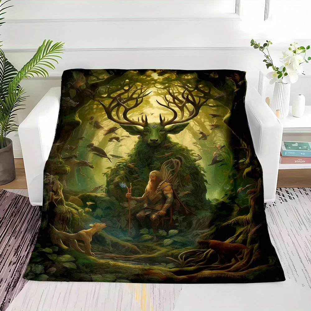 Aesthetic Fantasy Woodland Deer Forest Print Throw Blanket Cozy Luxury Mythology Decor Throw for Bedroom Gift