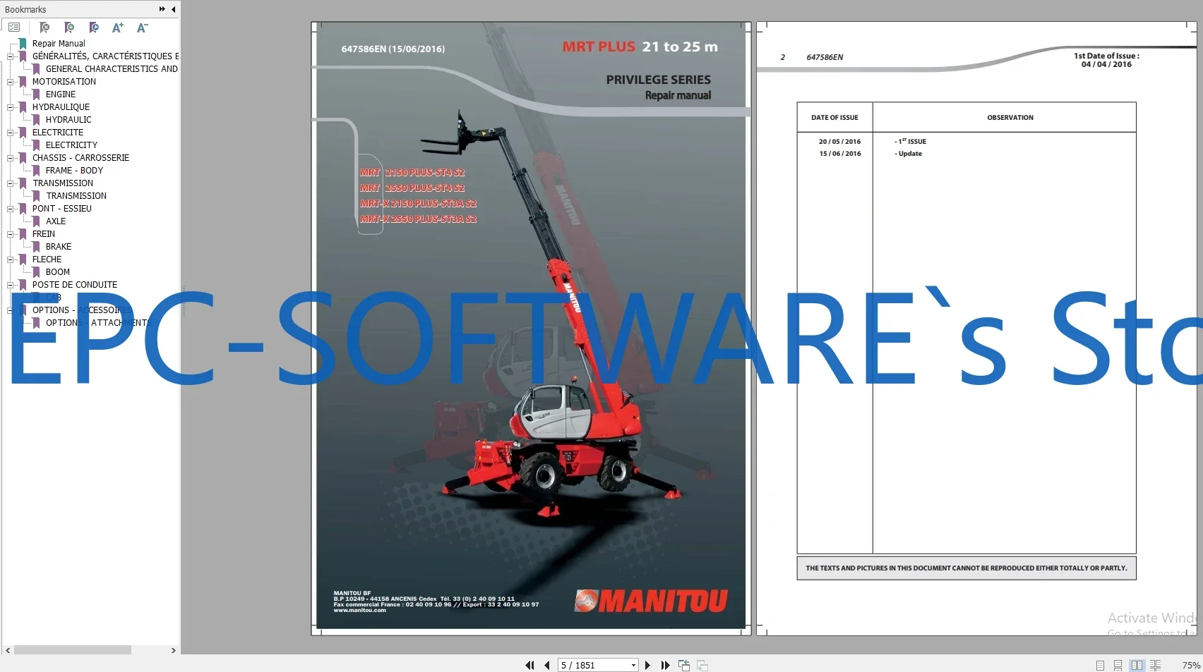 EPC-SOFTWARE Manitou Telehandler MRT 9.42 GB Repair Manual, Operator Manuals, Part Manual Update 2021