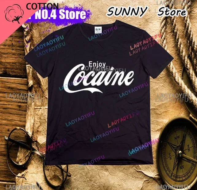 Enjoy Cocaine T-Shirt Fashion Funny Birthday Short Sleeves T Shirts Causal O-neck Tops Tees Hip Hop Men Clothes