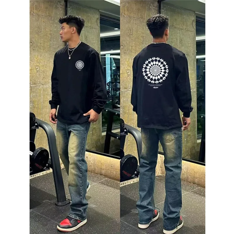 American Street Long sleeves T-shirt Men Autumn 2025 New 100%Cotton Oversize Loose White Sports Gym T-shirt Top Y2k Men clothing - Image 3